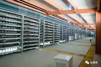 A modern mining farm with rows of ASIC miners.